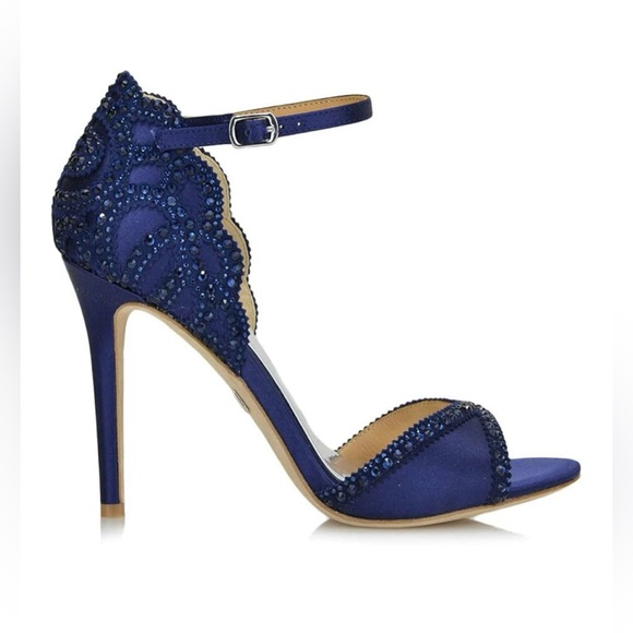 Badgley Mischka Roxy Ankle Strap Satin Evening Embellished Heels Size 7 Formal - Picture 1 of 14